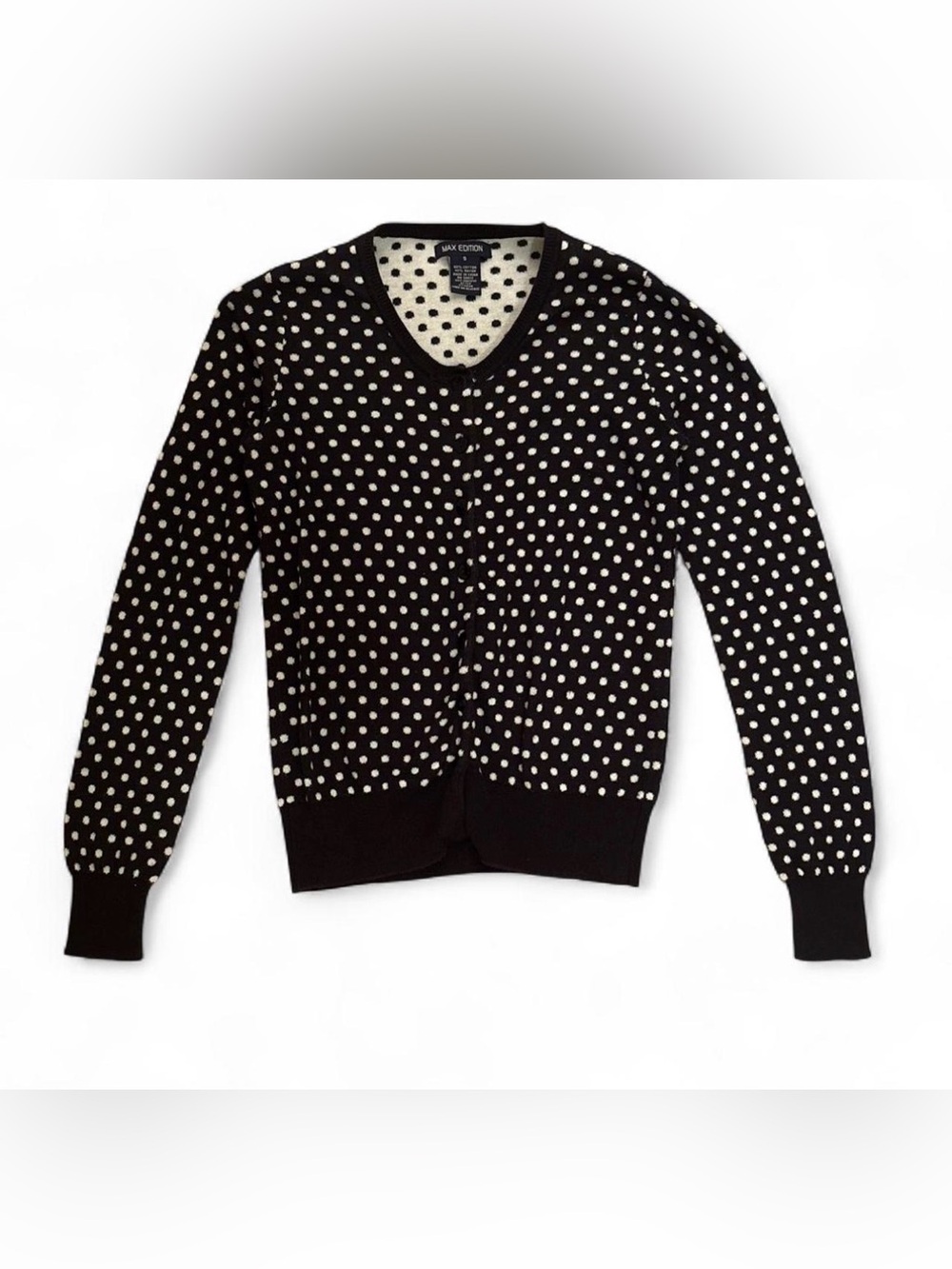 Max Edition Black Cardigan with White Polka Dots